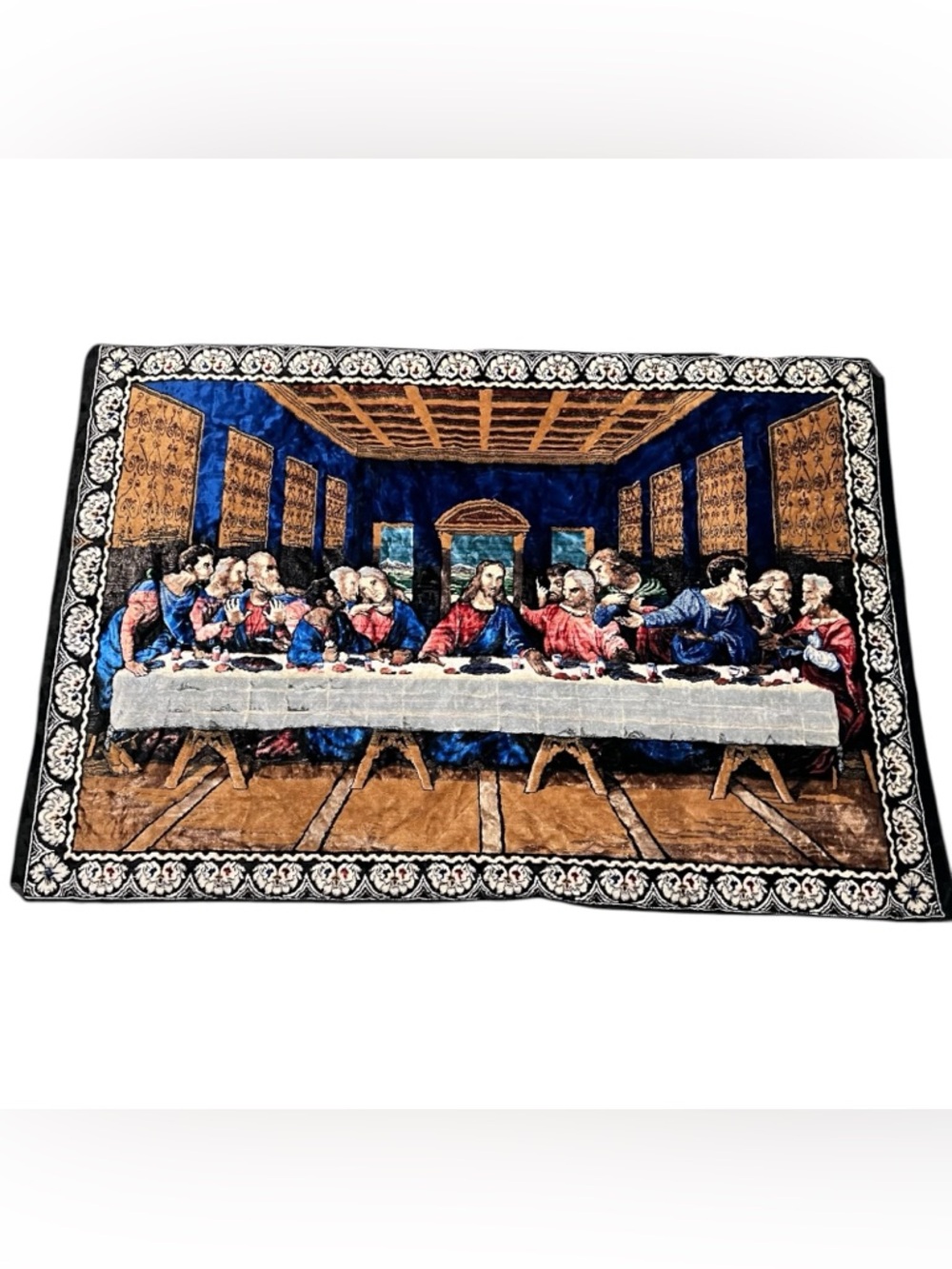 Vtg THE LAST SUPPER Religious Wall Tapestry 72”x 48”Jesus Apostles Made in Italy